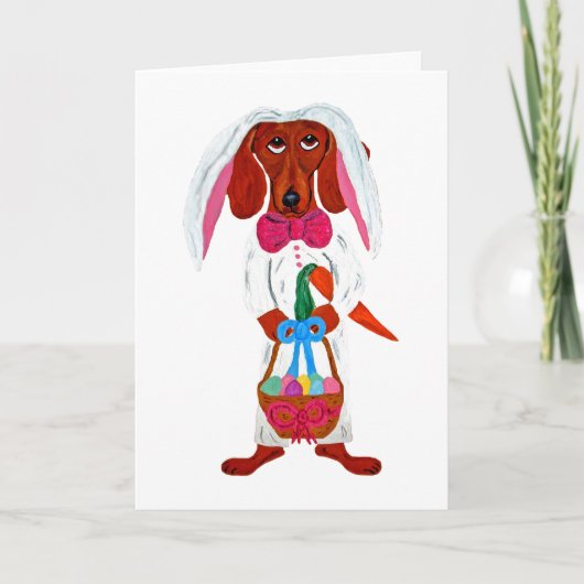 Dachshund Easter Bunny Feestdagen Kaart (Voorkant)