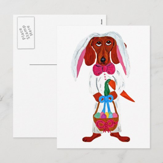 Dachshund Easter Bunny Feestdagenkaart (Voorkant / Achterkant)