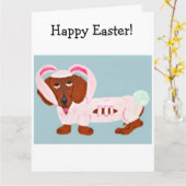 Dachshund Easter Bunny Kaart (Gele Bloem)