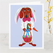 Dachshund Easter Bunny Kaart (Gele Bloem)
