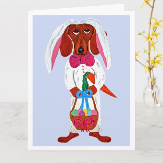 Dachshund Easter Bunny Kaart (Gele Bloem)