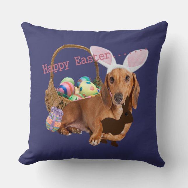 Dachshund Easter Bunny Kussen (Voorkant)