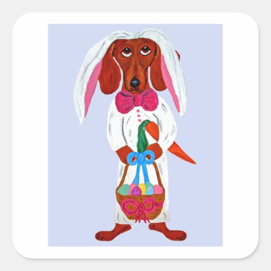 Dachshund Easter Bunny Vierkante Sticker (Voorkant)
