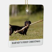 DACHSHUND Eerste Kerstmis Foto Naam Jaar Keramisch Ornament (Rechts)