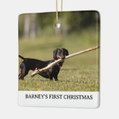 DACHSHUND Eerste Kerstmis Foto Naam Jaar Keramisch Ornament (Links)