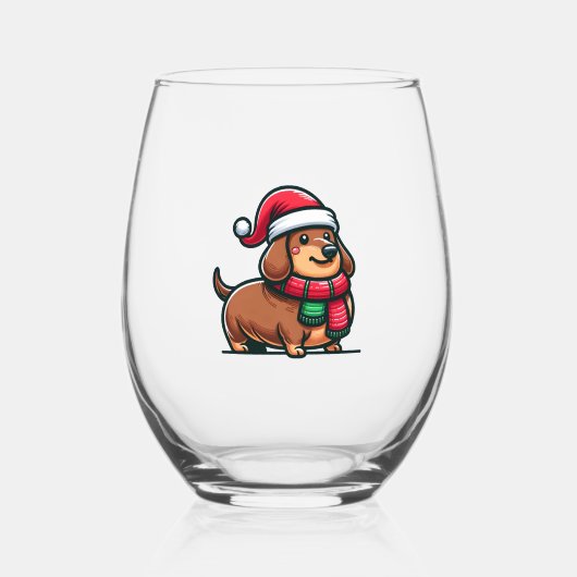 Dachshund Elegantie Kerstmis Anticipatie Classic Wijnglas Zonder Voet (Voorkant)