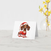 DACHSHUND ELF KERST KAART (Gele Bloem)