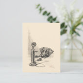 Dachshund en antieke telefoon briefkaart (Staand voorkant)