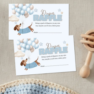 Dachshund en Blauwe Ballonnen Luierspel Uitnodigin Informatiekaartje