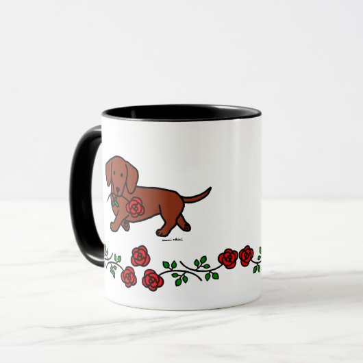 Dachshund en cartoon mok (Voorkant links)