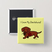 Dachshund en cartoon vierkante button 5,1 cm (Voorkant /achterkant)