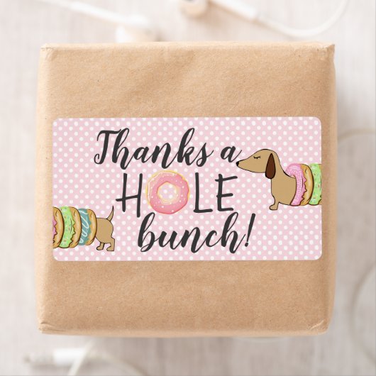 Dachshund en Donuts Party Bedankt a Hole Etiket (Insitu)
