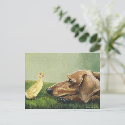 "Dachshund en Ducking" Briefkaart (Staand voorkant)