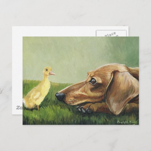 "Dachshund en Ducking" Briefkaart (Voorkant / Achterkant)