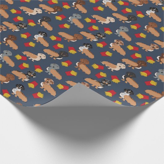 Dachshund en Fries Hot Dog grappige cadeauomslag Cadeaupapier (Hoek)