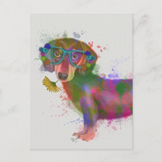 Dachshund en Glasses Rainbow Splash Briefkaart (Voorkant)