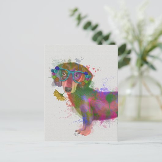 Dachshund en Glasses Rainbow Splash Briefkaart (Staand voorkant)