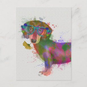 Dachshund en Glasses Rainbow Splash Briefkaart
