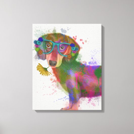 Dachshund en Glasses Rainbow Splash Canvas Afdruk (Voorkant)
