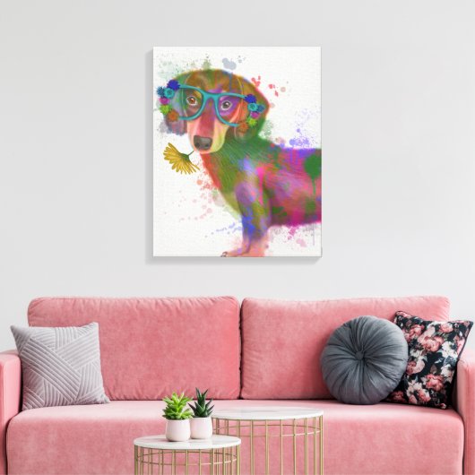 Dachshund en Glasses Rainbow Splash Canvas Afdruk (Insitu (Woonkamer))