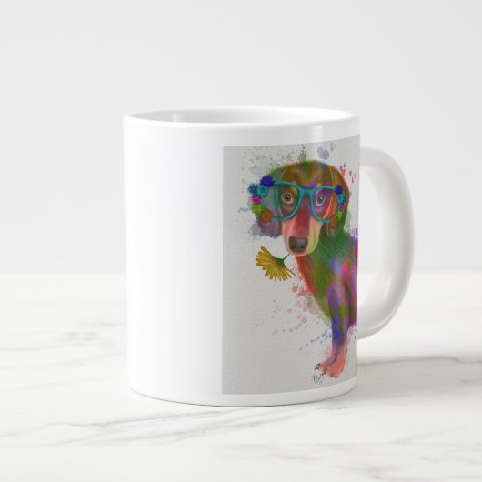 Dachshund en Glasses Rainbow Splash Grote Koffiekop (Voorkant rechts)