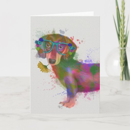 Dachshund en Glasses Rainbow Splash Kaart (Voorkant)