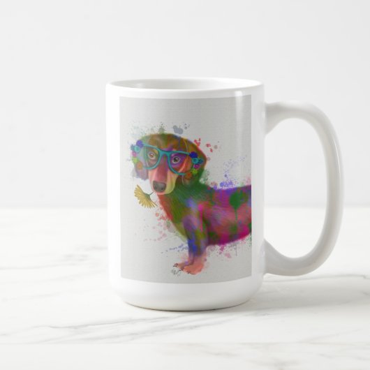 Dachshund en Glasses Rainbow Splash Koffiemok (Rechts)