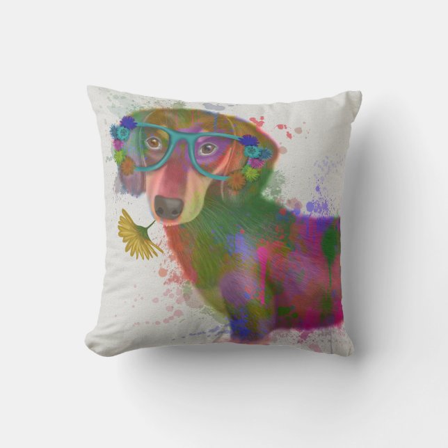 Dachshund en Glasses Rainbow Splash Kussen (Voorkant)
