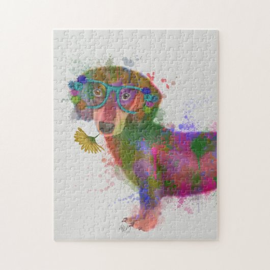 Dachshund en Glasses Rainbow Splash Legpuzzel (Verticaal)