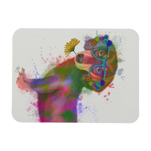 Dachshund en Glasses Rainbow Splash Magneet (Horizontaal)