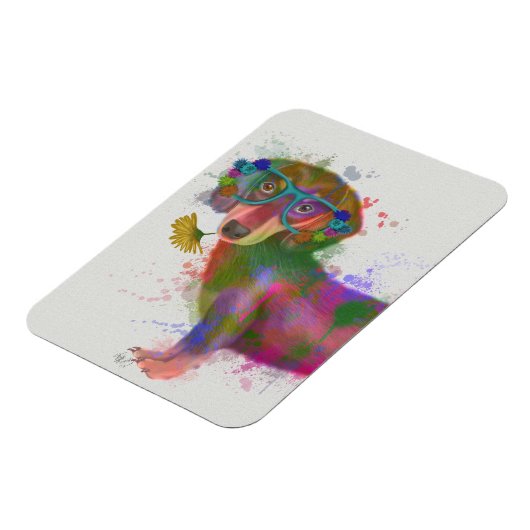 Dachshund en Glasses Rainbow Splash Magneet (Linkerzijde)