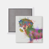 Dachshund en Glasses Rainbow Splash Magneet (Voorkant / Achterkant)