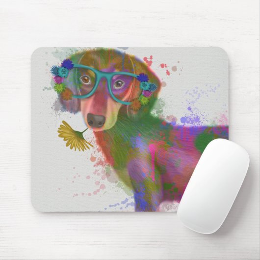 Dachshund en Glasses Rainbow Splash Muismat (Met muis)
