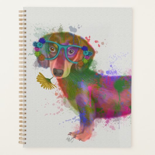 Dachshund en Glasses Rainbow Splash Planner (Voorkant)