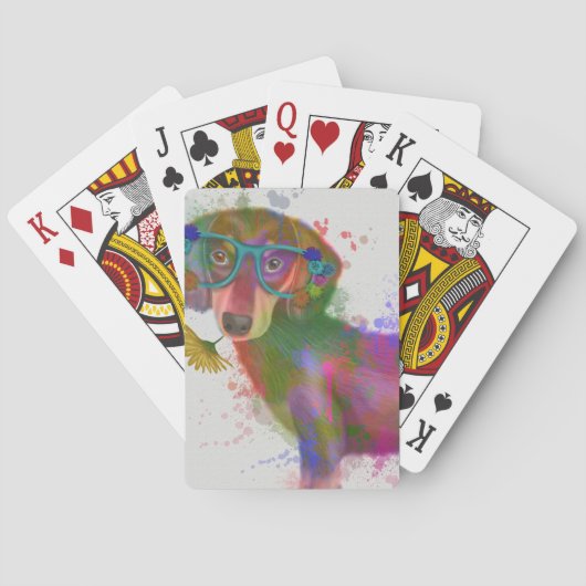 Dachshund en Glasses Rainbow Splash Pokerkaarten (Achterkant)