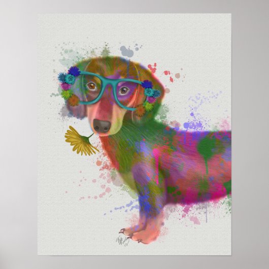 Dachshund en Glasses Rainbow Splash Poster (Voorkant)