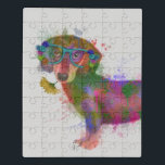 Dachshund en Glasses Rainbow Splash Puzzel<br><div class="desc">Deze waterverf print bevat een kleurrijk portret van een sund in een blauwgroen glazen gekleurd in bloemen | Door Fab Funky</div>