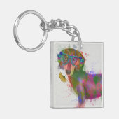 Dachshund en Glasses Rainbow Splash Sleutelhanger (Voorkant Links)
