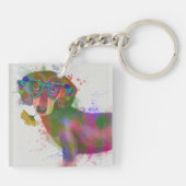 Dachshund en Glasses Rainbow Splash Sleutelhanger (Achterkant)