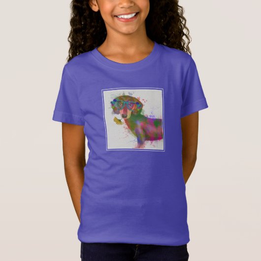 Dachshund en Glasses Rainbow Splash T-shirt (Voorkant)