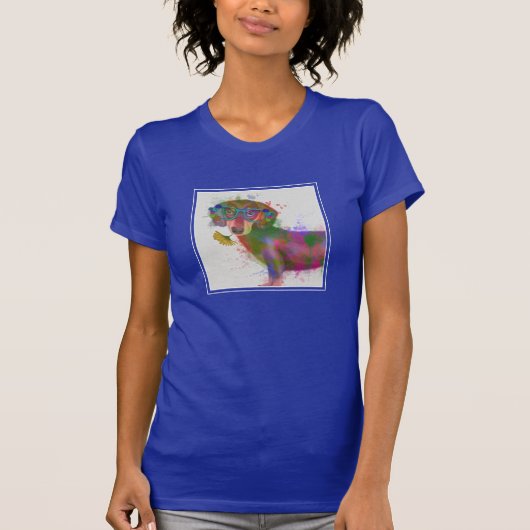 Dachshund en Glasses Rainbow Splash T-shirt (Voorkant)