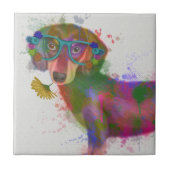 Dachshund en Glasses Rainbow Splash Tegeltje (Voorkant)