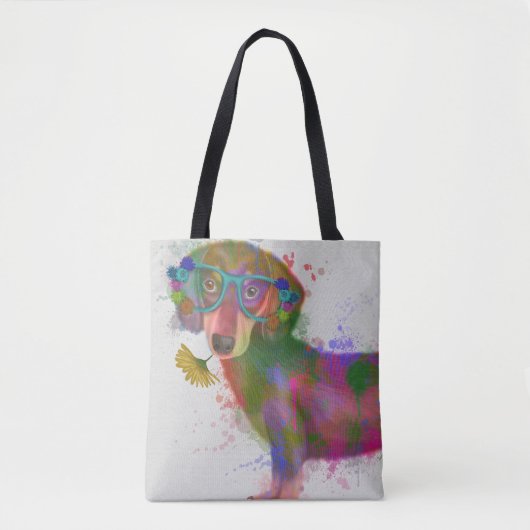 Dachshund en Glasses Rainbow Splash Tote Bag (Voorkant)