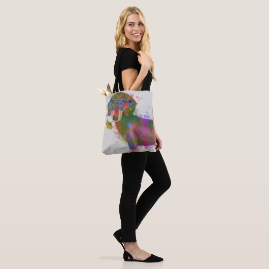 Dachshund en Glasses Rainbow Splash Tote Bag (Op model)
