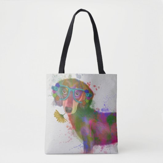 Dachshund en Glasses Rainbow Splash Tote Bag (Voorkant)