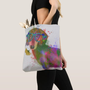 Dachshund en Glasses Rainbow Splash Tote Bag