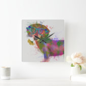 Dachshund en Glasses Rainbow Splash Vierkante Klok (Huis)