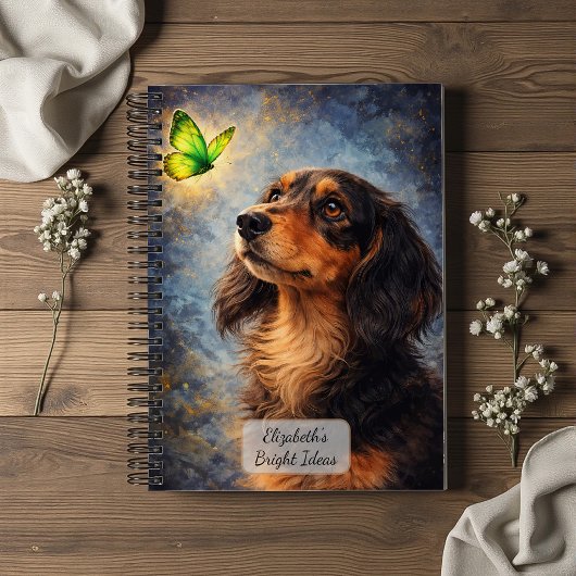 Dachshund en Groene Vlinder Notitieboek