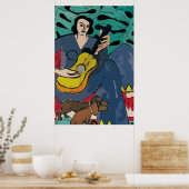 Dachshund en Guitar Poster (Keuken)