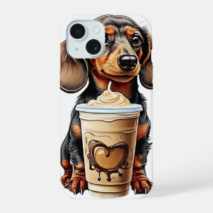 Dachshund en Iced Coffee iPhone 15 Case